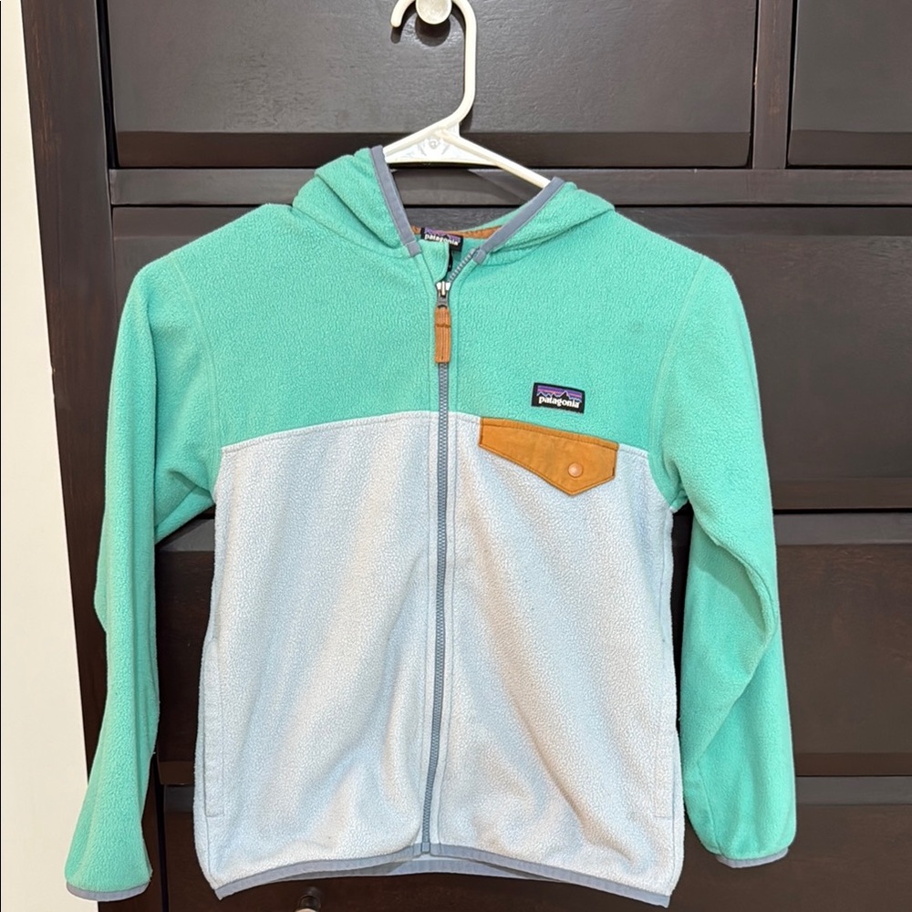 Patagonia Kids' Mint Green and Light Gray Fleece Hoodie